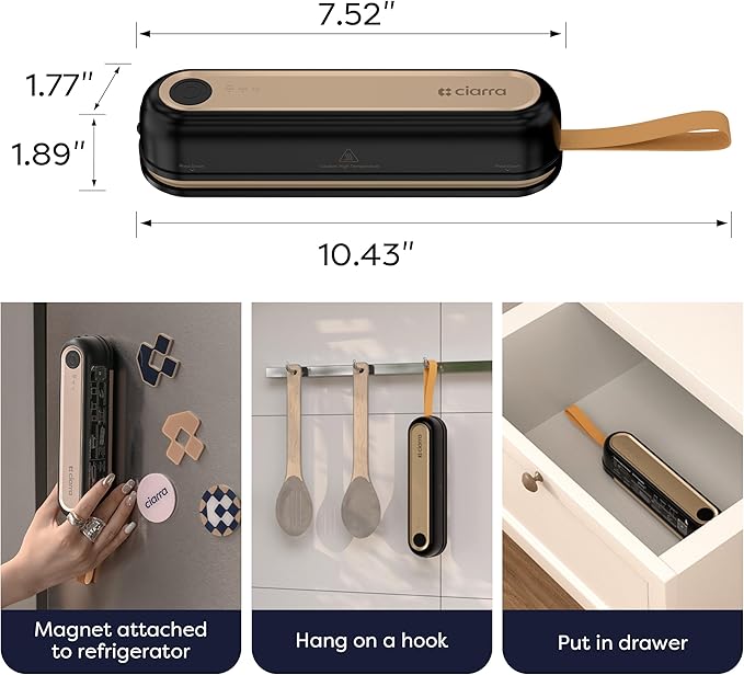 CIARRA Portable Vacuum Sealer Machine for Food Preservation & Fresh, Cordless Food Vacuum Sealer with 3 Modes, Compact Automatic Vacuum Sealer for Dry and Wet Food