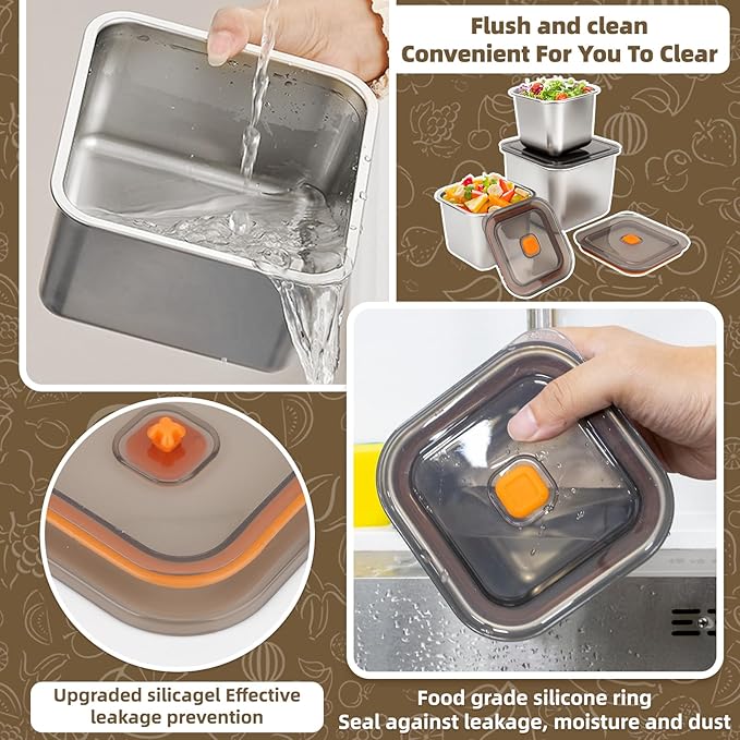 2 PCS Stainless Steel Food Storage Containers(67oz) with Lids Leak Proof & Airtight | Square Stainless steel freezer Containers,For Meal Prep,Fruit,Snack,Freezer