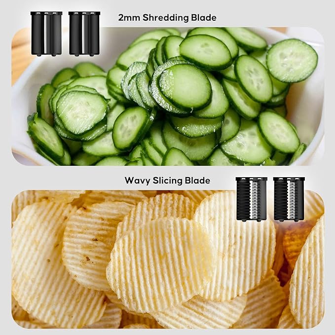 Electric Cheese Grater,300W DC Motor Salad Maker,Electric Slicer Shredder with 5 Different Shapes of Blades,Electric Vegetable Cutter for Potato,Carrot,Black