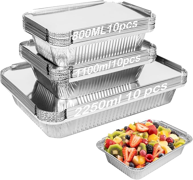 Notwoe® Disposable Aluminum Pans with Lids, 10x7.5 and 7.3x5.3 Square 6.9x4.3 Square Combo Set, Disposable Baking and Cake Pan. (L30 Pack w/Lids)
