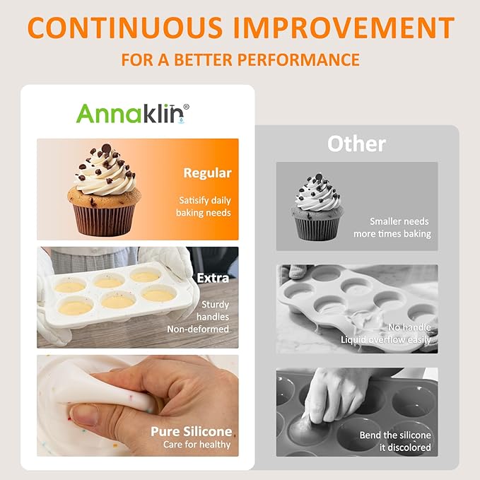 Silicone Muffin Pan for Baking, Collapsible Muffin Pan with Metal Reinforced Frame, Non-stick Silicone Molds for Baking, BPA Free & Oven Safe Cupcake Pan, Regular Size 6 CUP Non-Toxic (2 Pack)