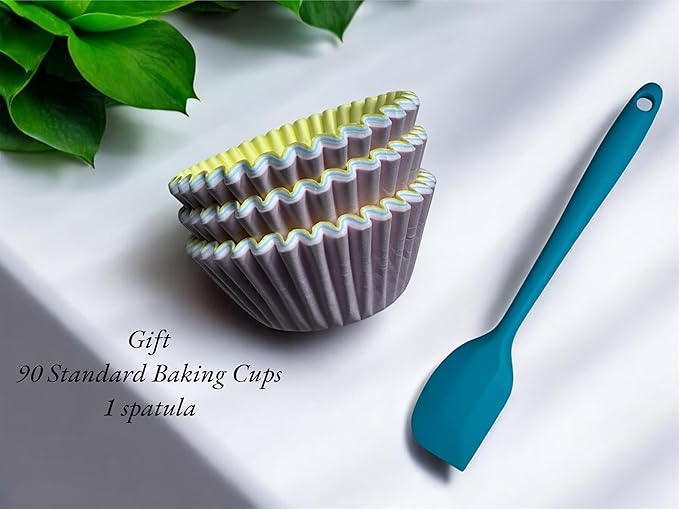Nonstick 6-Cup Cupcake Baking Pan with Silicone Spatula and 90 Standard Baking Cups - Perfect for Muffins, Cupcakes, and More!