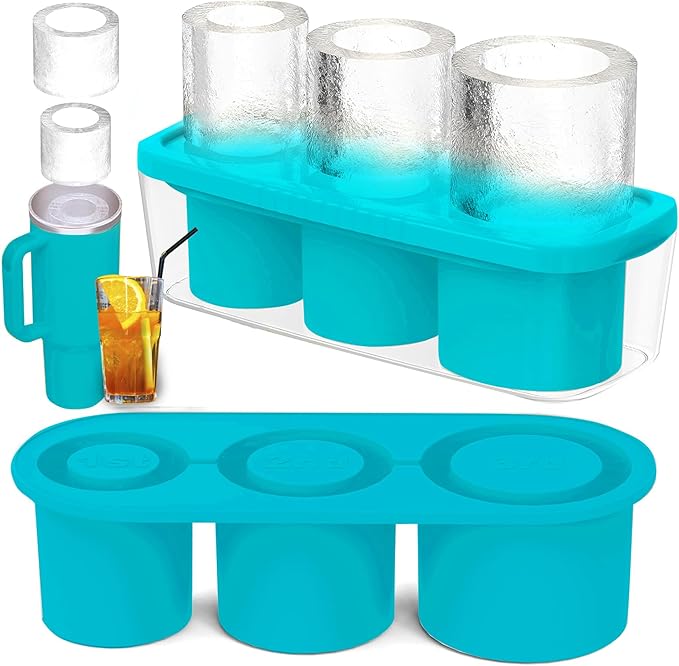 Ice Mold Tray – Round Ice Cube Mold for 40oz Tumbler, Stanley & Hydrojug – Silicone Ice Tray with Storage Bin – Perfect for Cold Drinks & Travel (Light Blue)