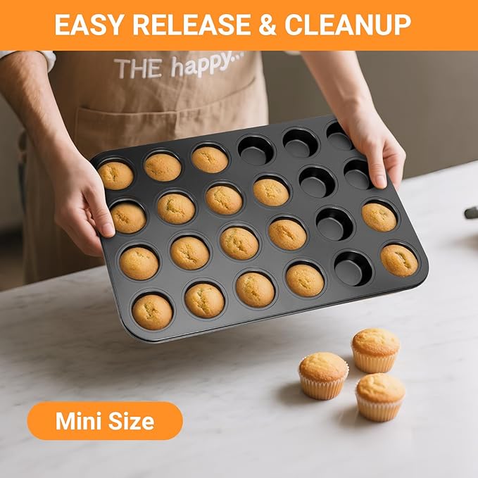 2 Pack Mini Muffin Pan Nonstick 24 Cup, Mini Cupcake Pans for Baking 24 Cups, Carbon Steel