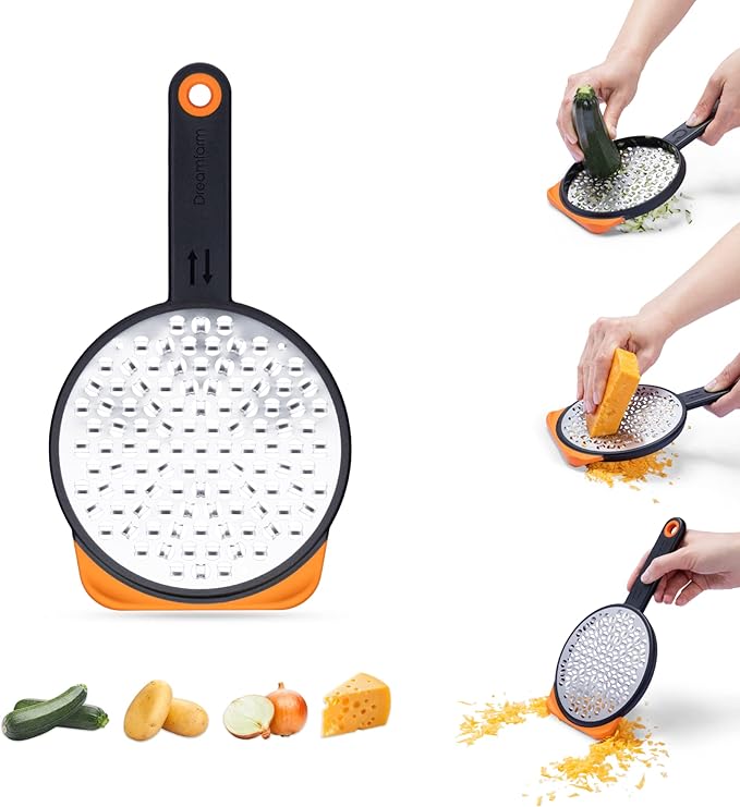 Dreamfarm Ograte Two-Sided Coarse Food & Vegetable Speed-Grater with Non-Slip Bowl Hook & Foot - 6mm Coarse Grater, Orange