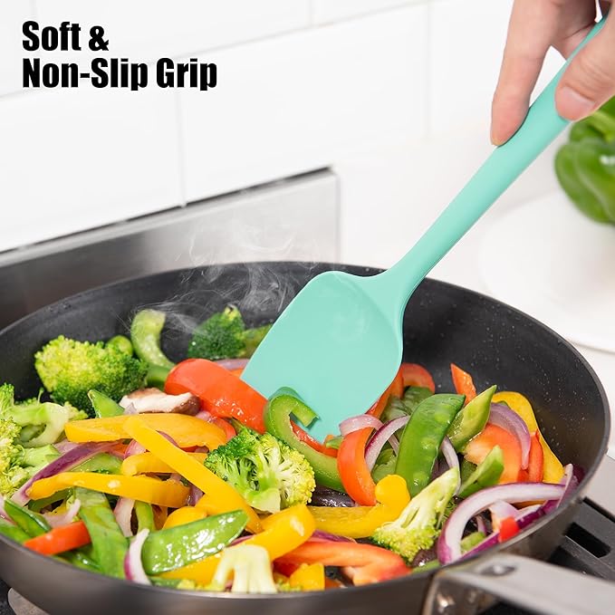 Heat Resistant Silicone Spoon Spatulas, Doosu 600°F High Temp Flexible Cooking Spoons Kitchen Spoonula Scratch-Proof for Mixing Stirring Scraping Serving Non-Stick Cookware (Set of 3, Multi-4)