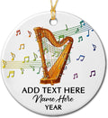 Customized Year Text Name Harp Player Christmas Ornament, Unique Harp Instrument Ornaments Gift for Women Men Harpist Appreciation Birthday, Personalized Harp Musical Ceramic Christmas Ornament 2025
