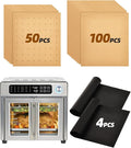 154PCs Paper Liners Compatible with Emeril Lagasse 26QT Extra Large Air Fryer Toaster Oven Accessories,100PCs Unbleached Parchment Paper,50PCs Disposable Liners with Holes, 4PCs Reusable Baking Mats