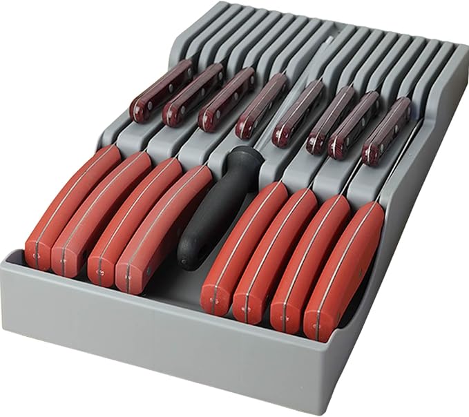 Drawer Knife Organizer,Kitchen Knife Drawer Organizer Insert Hold 16 Knives and 1 Sharpening Steel (Not Included) Large Chefs Knives Holder Storage Set for Kitchen Drawer Neat and Orderly