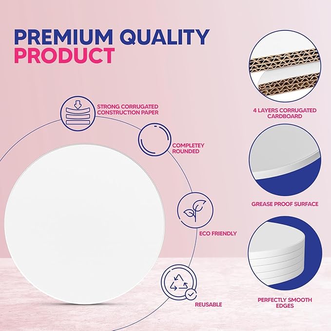 RICCLE Cake Boards - 16 Inch Cake Drum - Pack of 6 Smooth-Edged - Sturdy Cake Boards Round - Bend Resistant Multi-Layered Cake Base for Minimalist Displays (16 Inch)