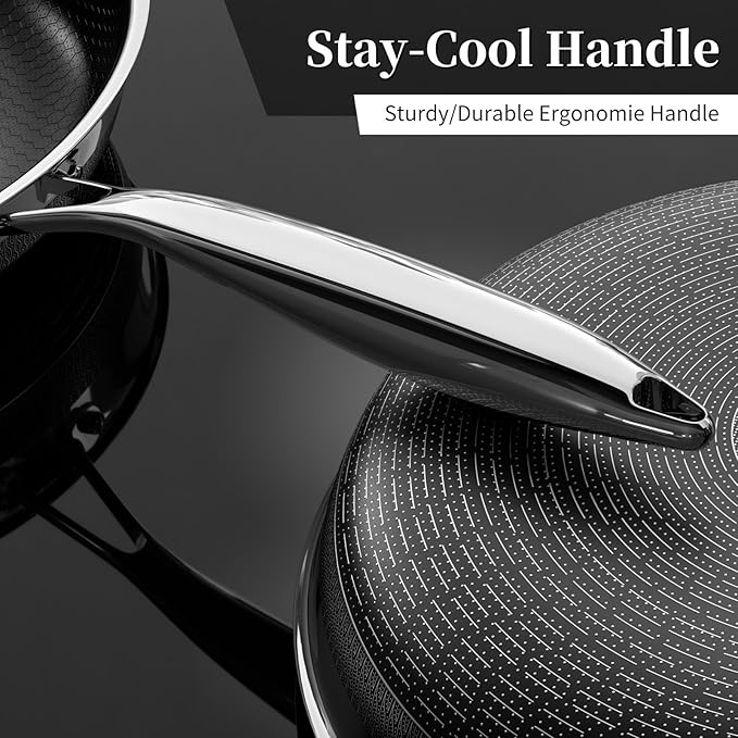 Innerwell Stainless Steel Frying Pans 11 Inch Titanium Ceramic Nonstick Frying Pans Hybrid Tri-Ply Nonstick Honeycomb Kitchen Cooking Pan Compatible with All Cooktops PFOA/PFAS/PTFE Free