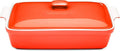 Stoneware Casserole Dish Bakeware Set with Lid, Covered Rectangular Dinnerware, Extra Large 4.23 Quart, 13 by 9 Inch, Rosso [Red]