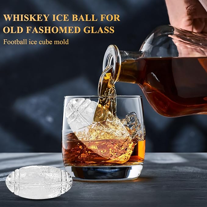 Whiskey Ice Cubes Mold,Football Gift Ball Ice Maker Mold,Fun Shapes 2.5 INCH,Football ice mold for Super Bowl Party,Football Accessories for Men,Silicone Ice Cube Tray for Cocktails,Bourbon