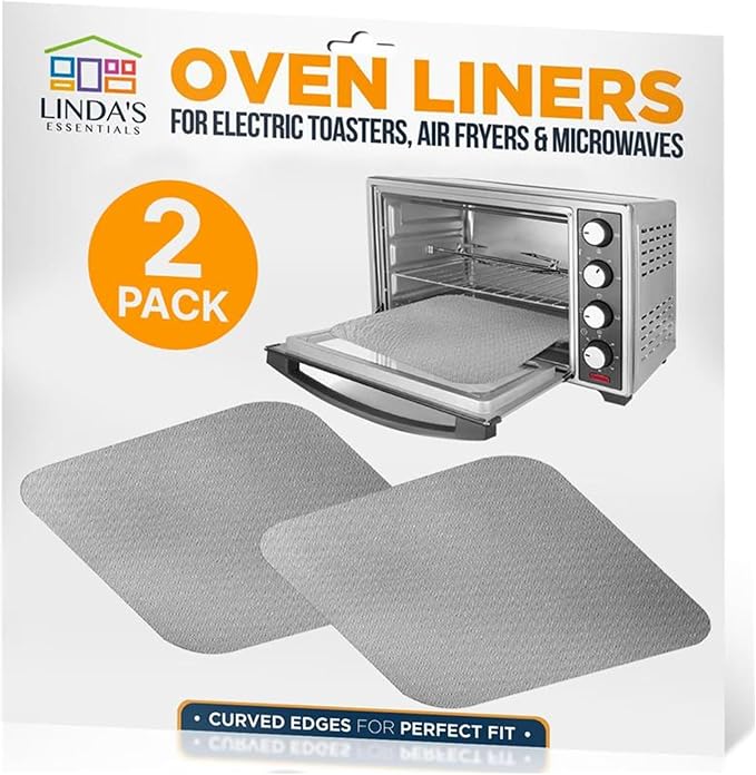 Toaster Oven Liners for Bottom of Oven (2 Pack) Reusable Non-Stick Heat Resistant Toaster Liners, Compatible with Ninja, Cuisinart, Emeril Lagasse & More, Toaster Mat, 12"x12" (Silver)