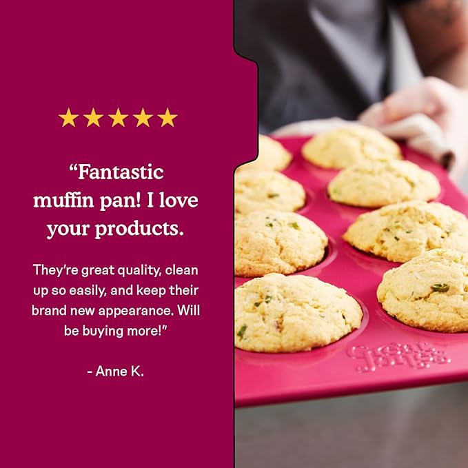 Great Jones Stud Muffin (Blueberry) | Nonstick 12-Cup Muffin Pan | Dual-Layer Nonstick Coating | Chemical-Free & Nontoxic | Oven-Safe to 450°F | Warp-Resistant & Easy Cleanup