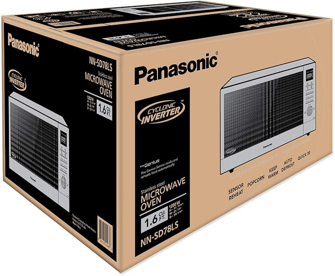 Panasonic NN-SD78LS 1.6 cu.ft Cyclonic Inverter Countertop Microwave Oven 1250Watt Power with Genius Sensor Cooking, cft, 19.44"D x 21.88"W x 11.94"H,Stainless Steel