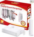 Hanging Vacuum Storage Bags For Clothes With Hand Pump,Coat Storage Bag Hanging,Vacuum Bags For Clothes,Space Saver Vacuum Storage Bags,Garment, Clothing, Dress, Suit, Long Coat, Jacket(Short 4 Pack）