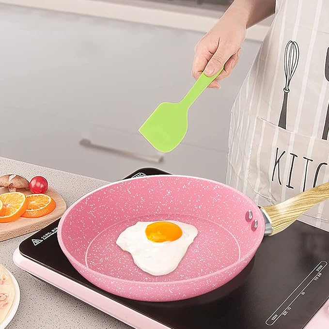 Frying Pan Nonstick, 11 Inch Pink Egg Pan, Non Stick Fry Pan 100% PTFE PFOA-Free Omelet Pan, Toxin-Free Skillets Stone Cookware, Anti-Warp Base with All Stove Tops Available, Induction Compatible