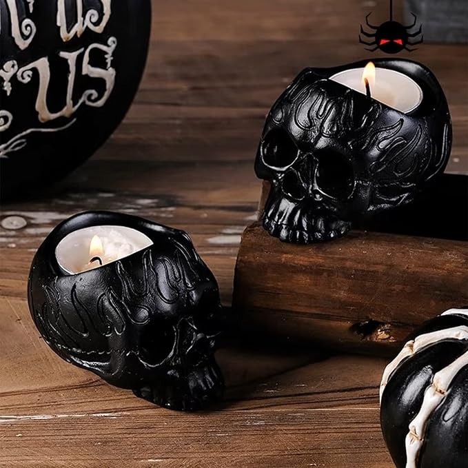 Skull Candle Holder Mold Tealight Candlestick Holder Resin Slicone Mold Crafts for Party Halloween Home Bar Decoration