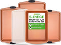 NutriChef 5‑Piece Non‑Stick Bakeware Set – Premium Carbon Steel Baking Pans Set with Silicone Handles, Stackable Oven Pan Set for Cookies, Sheet Cakes, & Roasting
