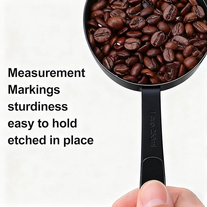 Measuring Cups and Spoons Set, Stainless Steel 10 Piece for Cooking and Baking (5 Cups + 5 Spoons, All Black)