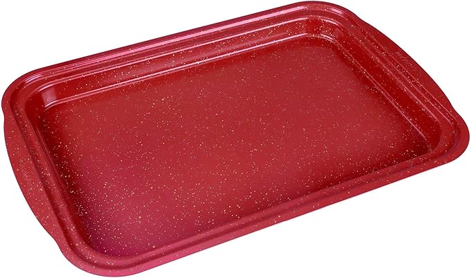 casaWare 17.5 x 12 x 1-Inch Cookie Sheet with 1.5-Inch Handles, Ultimate Series Commercial Weight, Ceramic Non-Stick Coating (Red Granite)