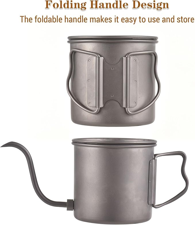 Gooseneck Coffee Kettle, 400ml Pour Over Kettle Ti Folding Handle Water Kettle with Lid