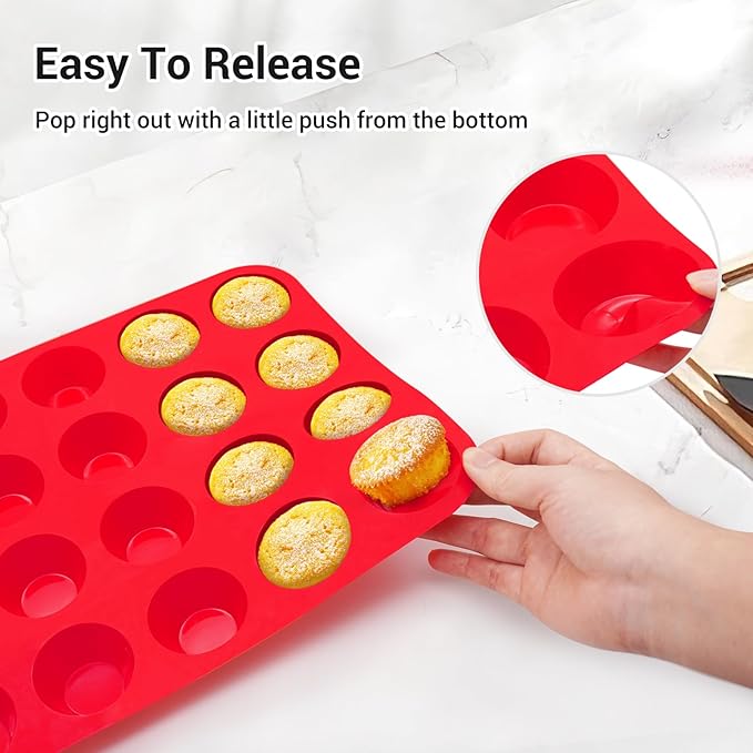 Redfly 24-Cup Silicone Mini Muffin Pan – 2 Pack Cupcake & Muffin Baking Tin Cupcake Pans