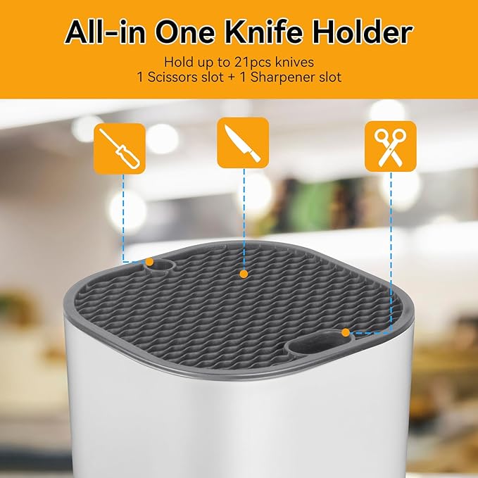 Ninonly Knife Block Without Knives 2 in 1 Universal Square Knife Holder for Kitchen with Scissors Slot Space Saving Detachable Kitchen Knife Storage