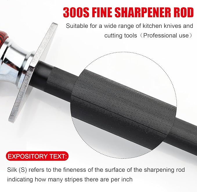 Azhou 12 Inch Superfine Sharpening Steel for Knives, HRC 66±1 German Carbon Steel Knife Sharpener with Oxidation-treated, Knife Sharpening Rod with Wooden Handle, Professional Honer Rod