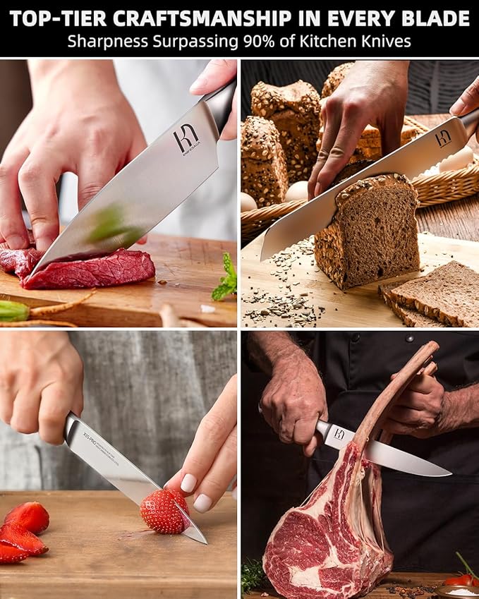 Kitchen Knife Block Set, Enduring Sharpness Premium Knife Set with Block, 14 Pcs Japanese High Carbon Stainless Steel Knives Set for Kitchen, Chef Knife Set with Block and Built in Sharpener