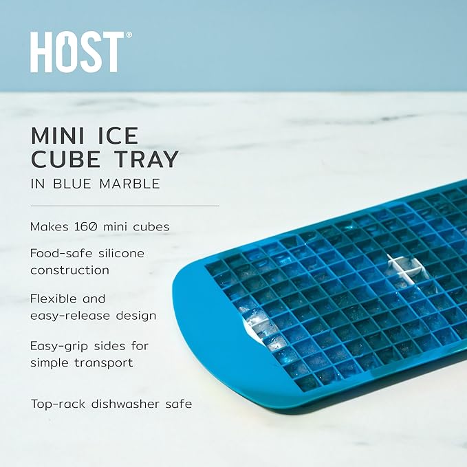 Host Mini Ice Cube Tray, Makes 160 Cubes, Durable Silicone Trays, Perfect for Cocktails, Whiskey, Bourbon, Margarita, Mojito, Iced Coffee, Home Kitchen Essentials, Set of 1, Blue Marble