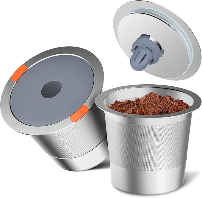 Noalto Reusable K Cups and Coffee Pods,Universal stainless steel k Cups for Keurig 2.0 and 1.0 Coffee Makers machine(2pack)