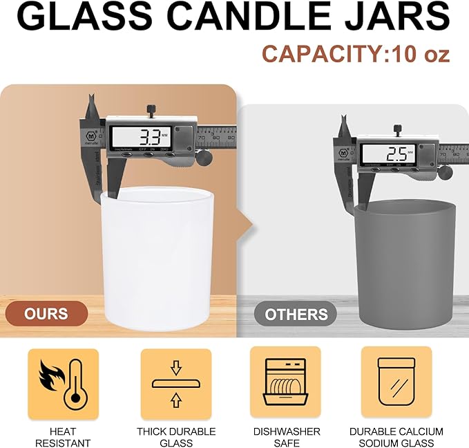 10 OZ Thick Candle Jars for Making Candles 15 Pcs, Empty Jars with Wood Lids for Candle Making, Sample Container, Light White