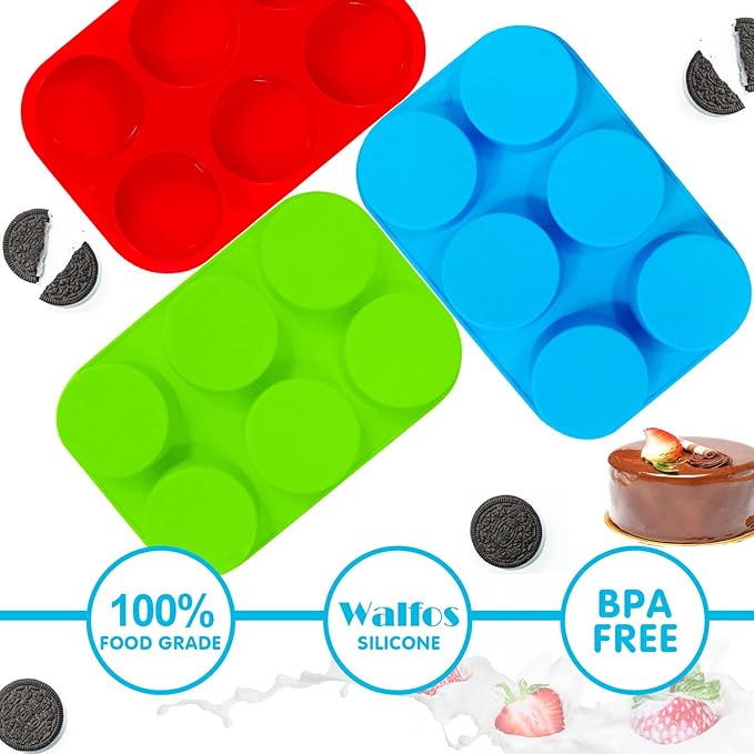 Silicone Oreo Cookie Mold, Walfos Round Cylinder Chocolate Covered Oreos Molds, BPA Free and Non-Stick, Perfect for Cookies, Oreos, Candy, Soap, Cupcake, Pudding, Jello, Set of 3
