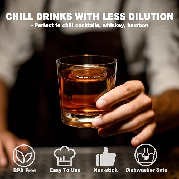 Nax Caki Ice Cube Trays 3 Pack - Large Size Silicone Ice Cube Molds(Black) for Whiskey Ice Cube Maker for Cocktail Old Fashioned Ice Cube Tray