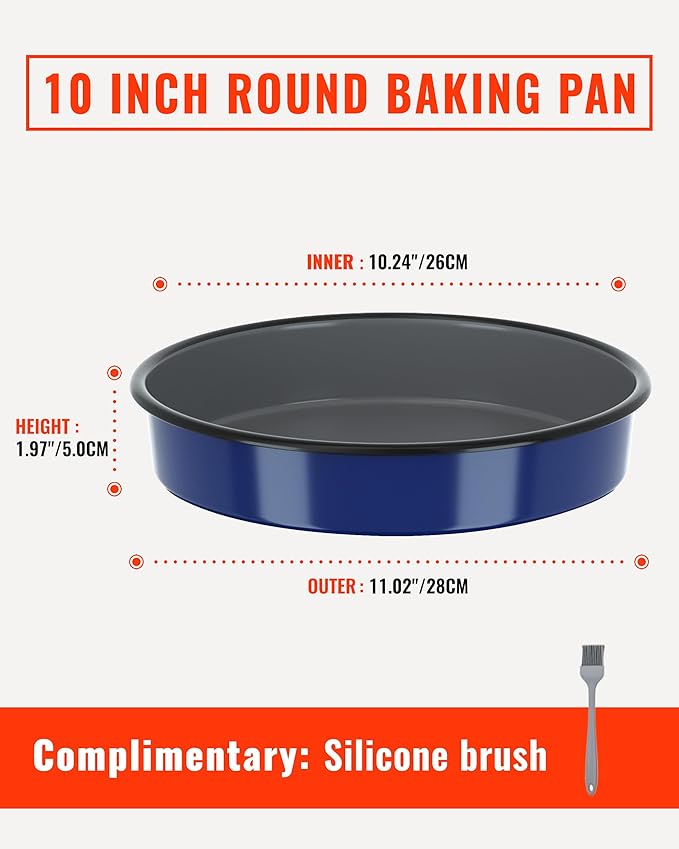 Enamel Round Baking Pan Roasting Dish 10 Inch Non-Stick Cookware for Cake Bread Pie Pizza Roast, Non-Toxic Carbon Steel Oven Dishwasher Safe Thanksgiving Party Gift Bakeware Navy Blue