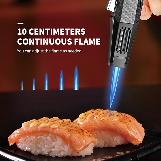 Butane Torch Lighter,Windproof Refillable Kitchen Cooking Torch,Adjustable Flame Solar Beam Blow Torch with Safety Lock for Candle Camping BBQ (Not Included Butane Gas) (Black)