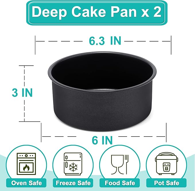 E-far 6 x 3 Inch Cake Pan Set of 2, Nonstick Stainless Steel Small Round Cake Pans Tin for Birthday Wedding, Stainless Steel Core & Non-toxic Coating, Deep & Straight Side