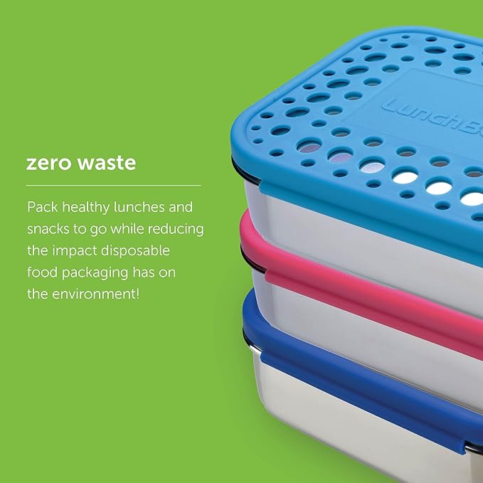LunchBots Medium Trio II Snack Container - Divided Stainless Steel Food Container - Three Sections for Snacks On the Go - Eco-Friendly, Dishwasher Safe, BPA-Free - Stainless Lid - Pink Dots