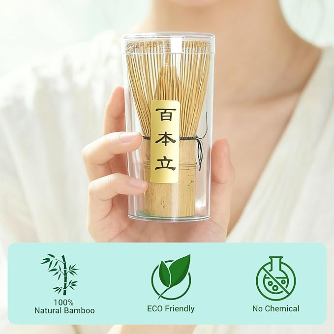 Traditional Japanese Matcha Whisk, 100-Prong Handcrafted Bamboo Chasen (Tea Whisk), Essential Tool for Whisking Ceremonial Grade Matcha Powder