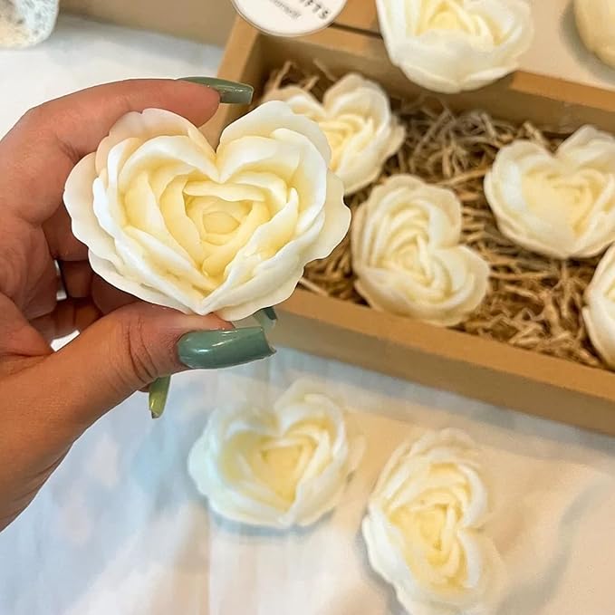 2Pcs Heart Flower Candle Wax molds Silicone Shapes for Candle Making Valentine Day Large Flower Candle Making Valentine Silicone Wax Mold for Candles moldes de silicona para velas