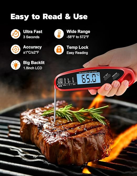 Instant Read Meat Thermometer Digital for Cooking & Grilling with Dual Probe, Food Thermometer for Grill Smoker Turkey BBQ Oven Candy Oil Fry, Kitchen Gadgets, Gifts Stocking Stuffers for Men
