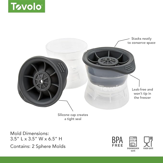 Tovolo Ice Cubes Mold Pack of 2 Large Craft Ice Molds for Whiskey Bourbon Cocktails, Easy Fill No Leak Silicone Ice Molds Gift for Him Stackable Dishwasher Safe BPA Free Heart Ice