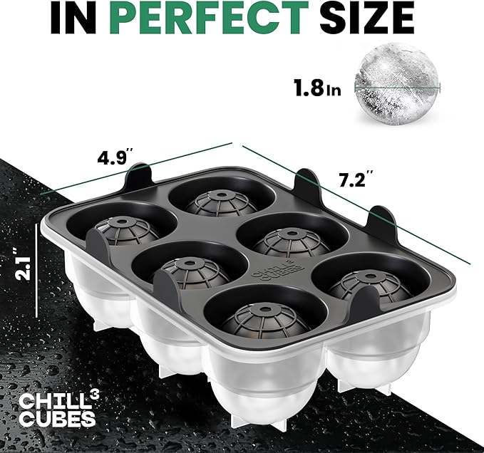 Large Round Ice Cube Trays - Set of 2, Silicone Ice Ball Molds for Chilly Drinks, Perfect Whiskey Ice Molds, for Cocktails - BPA-Free