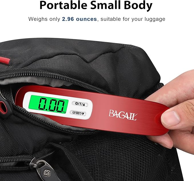 BAGAIL Digital Luggage Scale, 110lbs Hanging Baggage Scale with Backlit LCD Display, Portable Suitcase Weighing Scale, Travel Luggage Weight Scale with Hook, Strong Straps for Travelers