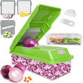 LHS Multifunctional Vegetables Chopper with Container, Manual Processor Cutter, Pro Onion Cutter, Vegetable Slicer Dicer Cutter with 3 Blades, Veggie Salp Chopper(6-in-1,Green)
