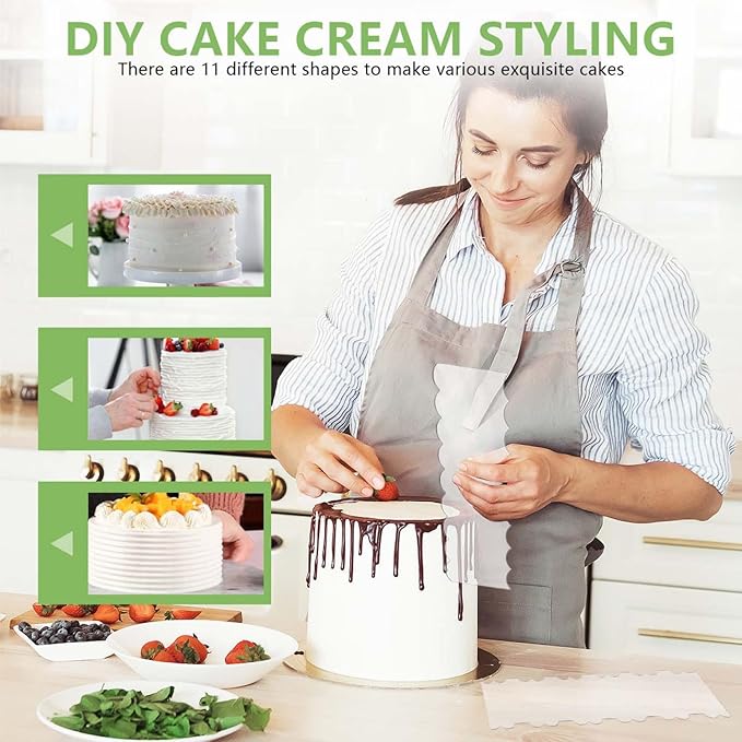 SenseYo 7 Pcs Acrylic Cake Icing Scraper Smoother Comb with Double Sided for DIY Mousse Butter Cream Cake Decoration (7)