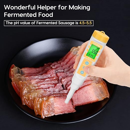 YINMIK Digital pH Meter for Food, pH Probe for Sourdough and Bread Dough, Checking The pH of Fermenting Sausages and Salami, Waterproof pH Tester for Solid and Liquid Soft Soil Sample…