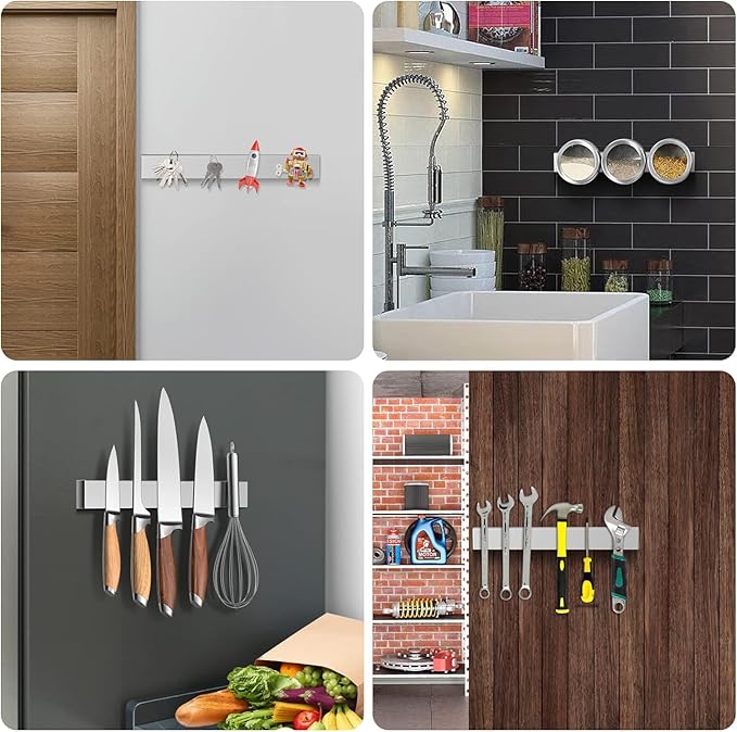 Ninonly 12 Inch Magnetic Knife Holder for Refrigerator, Stainless Steel Double Sided Magnet Knife Strip for Wall, No Drilling Magnetic Knife Rack with Powerful Magnetic Pull Force Fridge Applicable